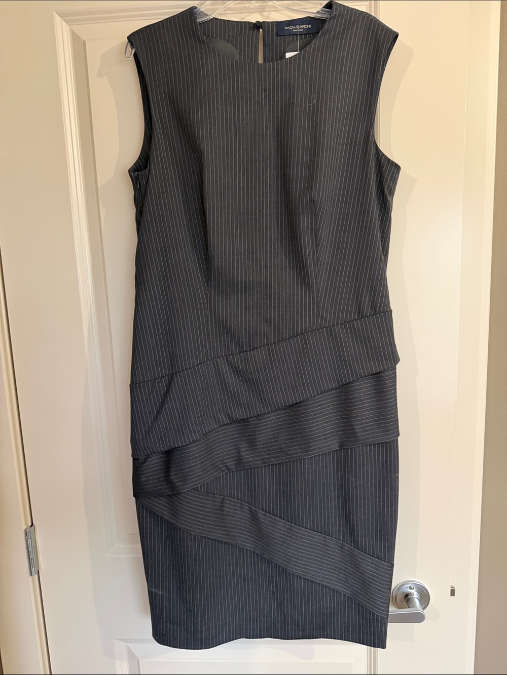 Piazza Sempione Sleeveless Pinstripe Sheath Dress in Charcoal